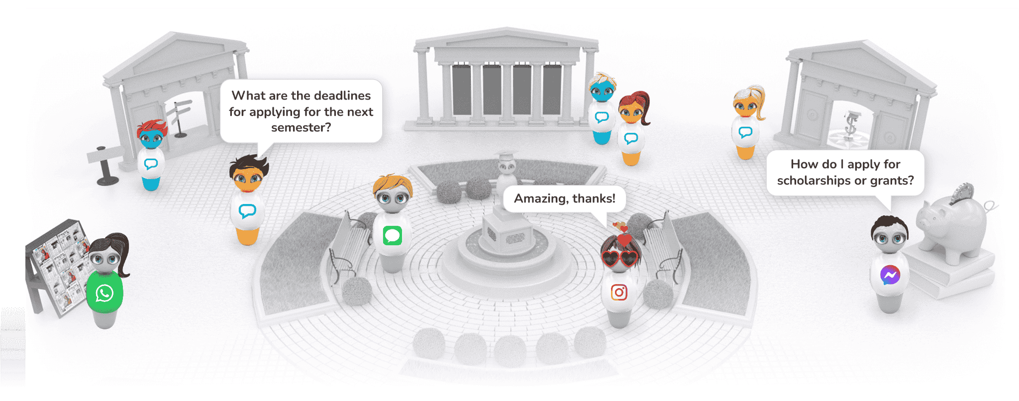 Interactive AI chatbot interface designed for university virtual campus environments.